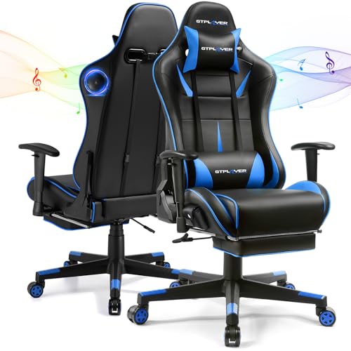 Gaming Chair with Speakers, Height Adjustable Reclining Chair with Footrest (Black) L5083