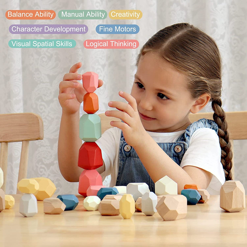 36pcs Wooden Colorful Stone Toy Stacking Building Educational Toy for Toddler F343