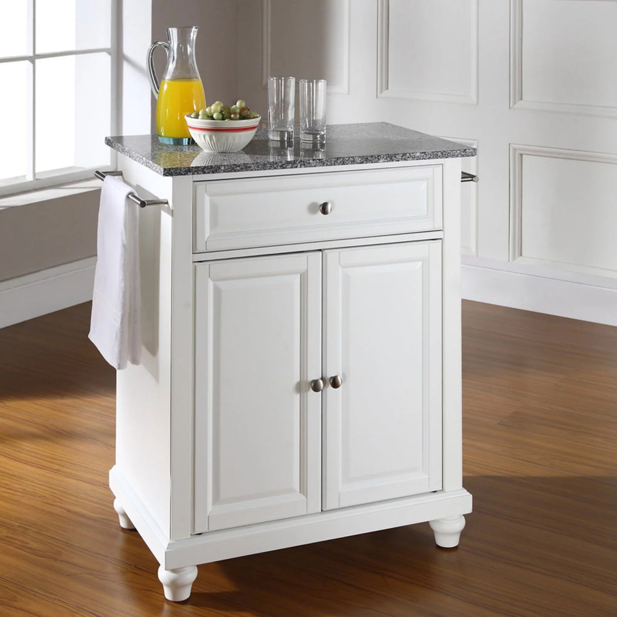 White Wood Portable Kitchen Island T98301
