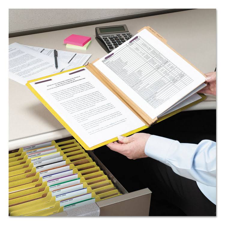 Yellow Letter Size Pressboard File Folder with 3 Dividers T654382