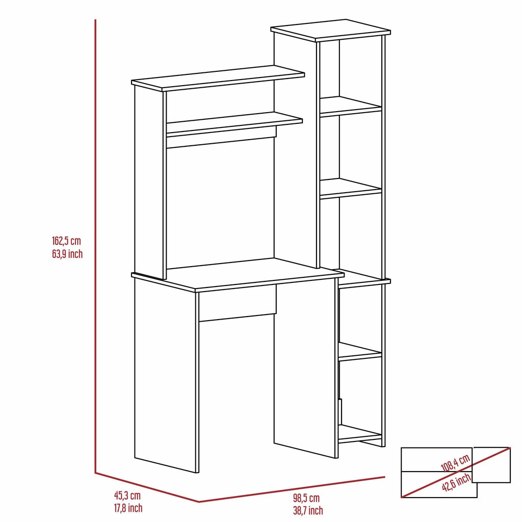 Light Grey Writing Desk with Bookcase L6223