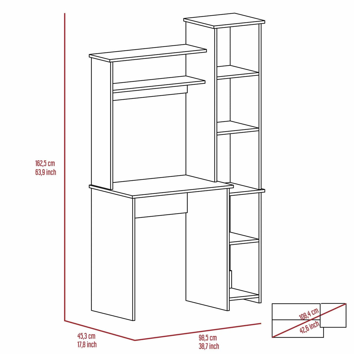 Light Grey Writing Desk with Bookcase L6223
