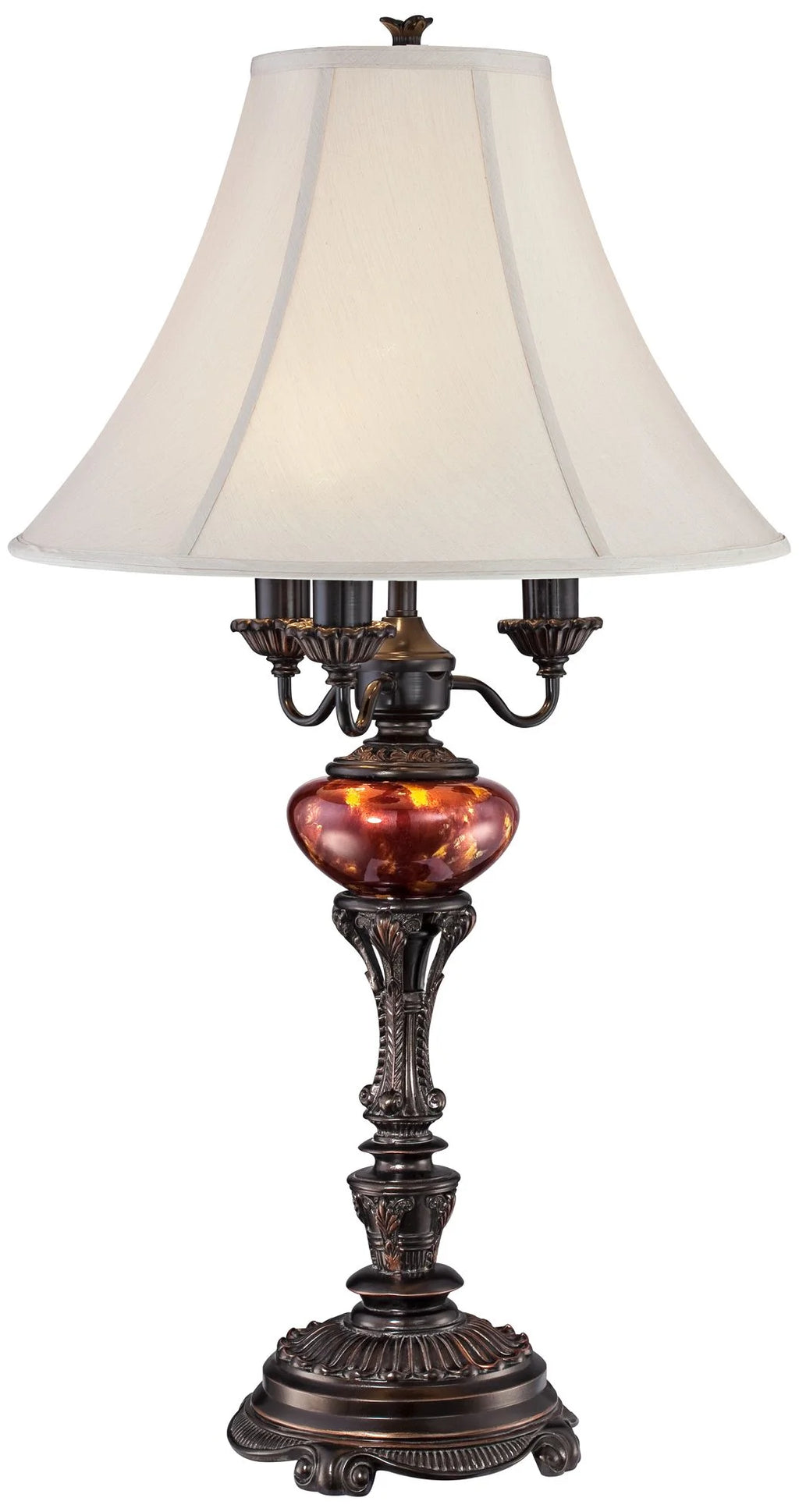 Traditional Table Lamp 34" Tall English Bronze Tortoise Shell Glass Off White Bell Shade L712243