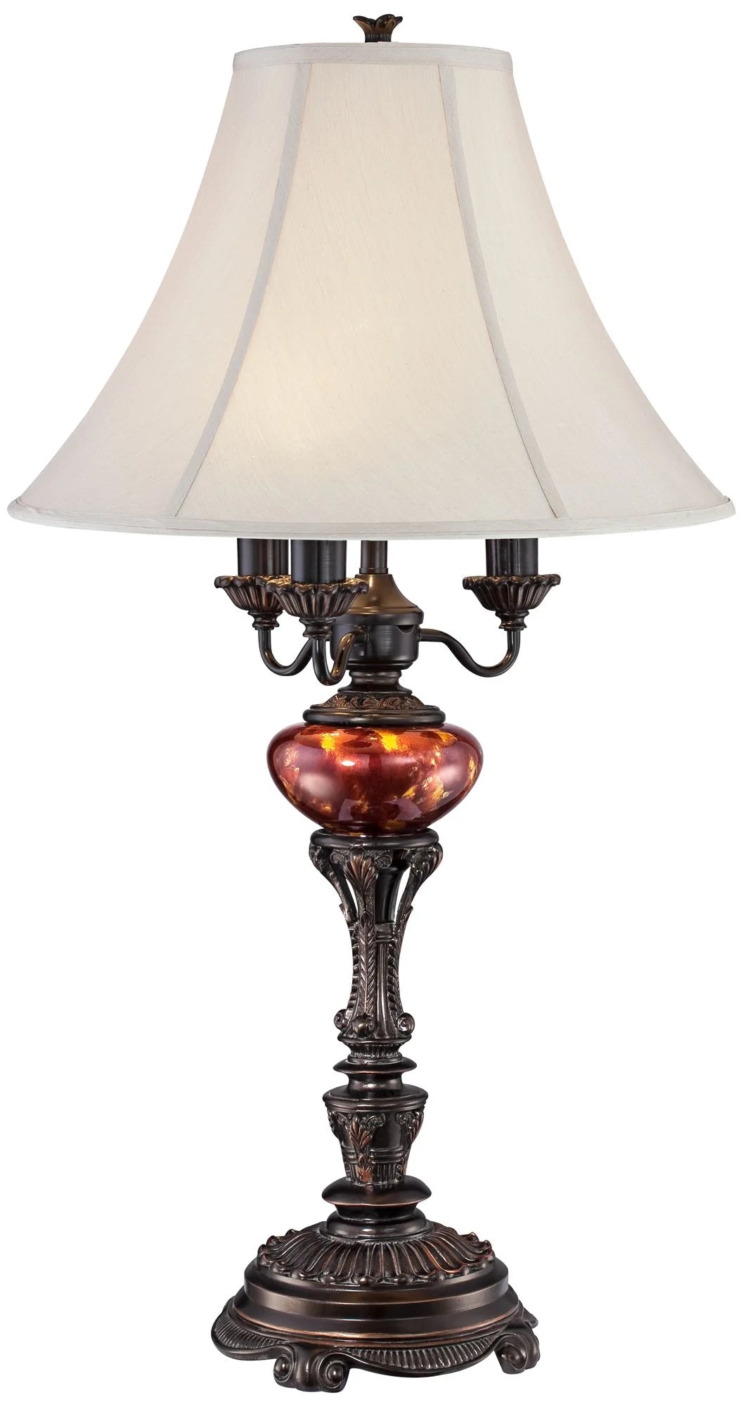 Traditional Table Lamp 34" Tall English Bronze Tortoise Shell Glass Off White Bell Shade L712243
