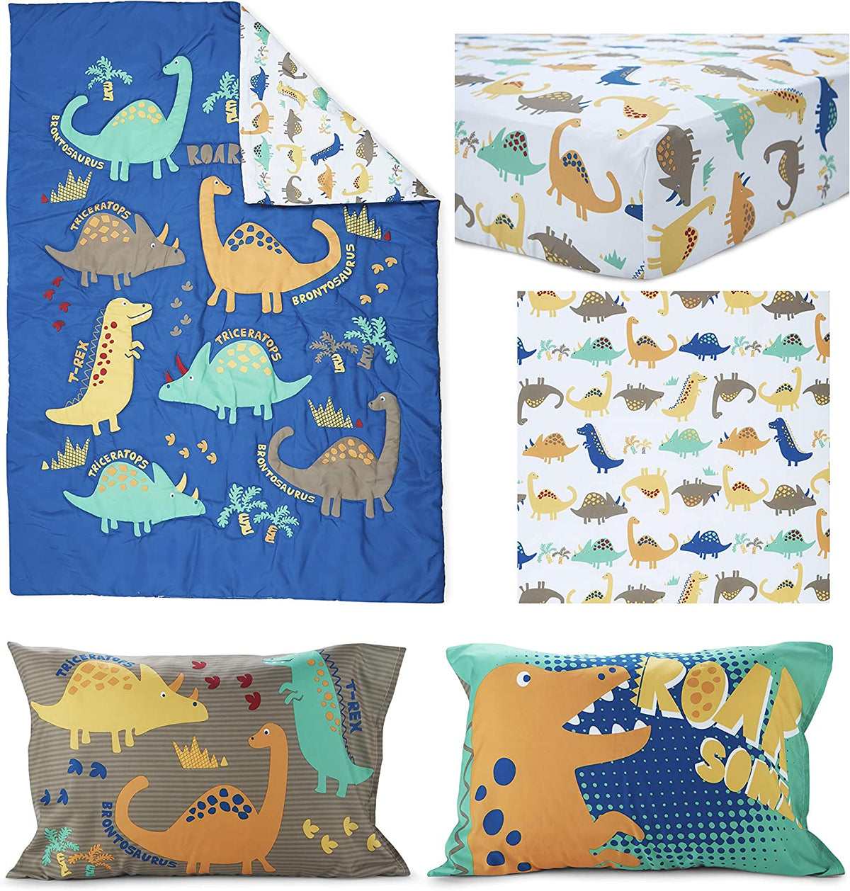 4-Piece Blue Dinosaur Toddler Bedding Set F12673