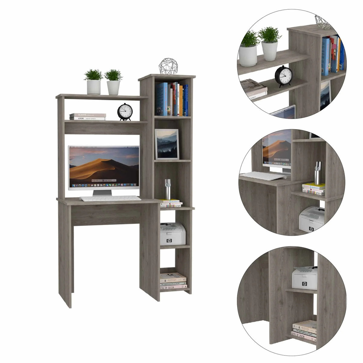 Light Grey Writing Desk with Bookcase L6223