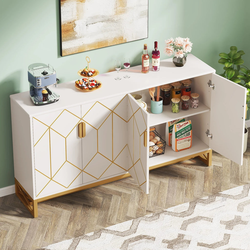 White Gold Buffet Cabinet with Storage T6268
