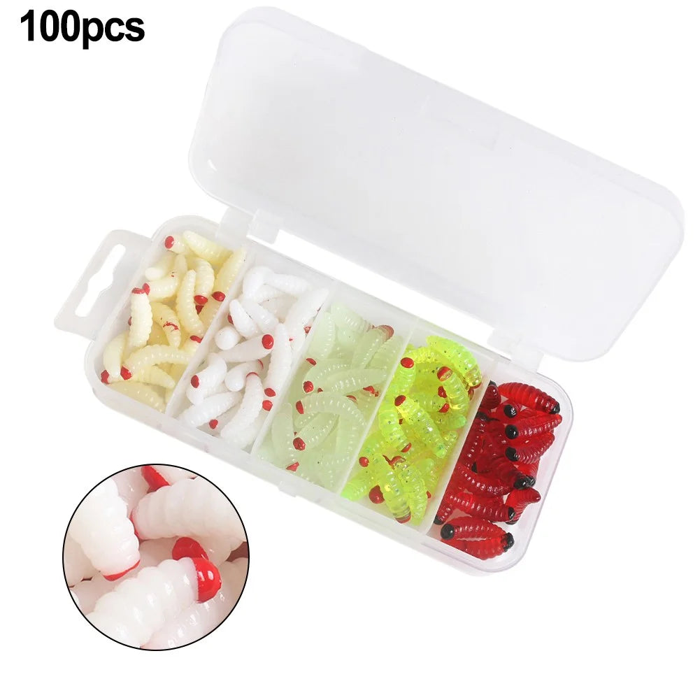100pcs Boxed Fishing Soft Bait Artificial Maggots D773777