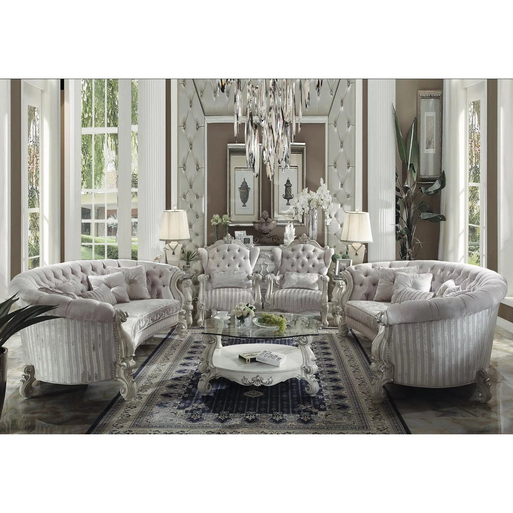 Ivory Velvet Sofa with 5 Pillows J72088