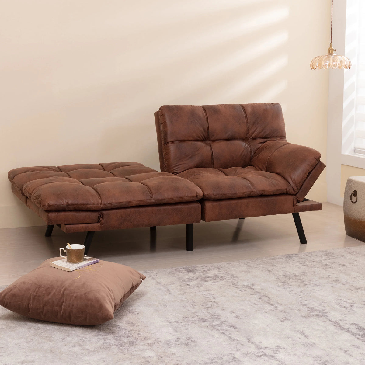 Brown Convertible Memory Foam Futon Sofa Bed O532