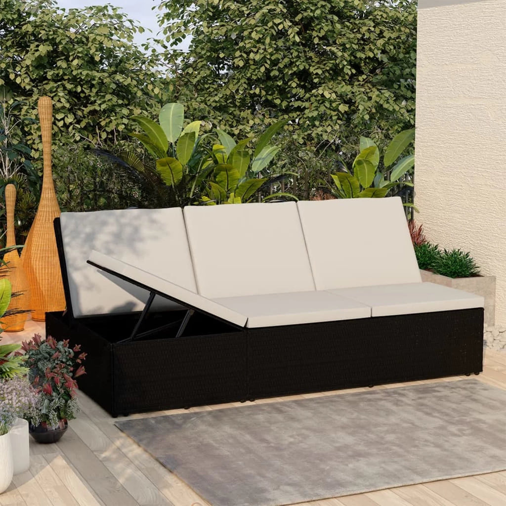 Adjustable Poly Rattan Sun Lounger with Cushion S98959
