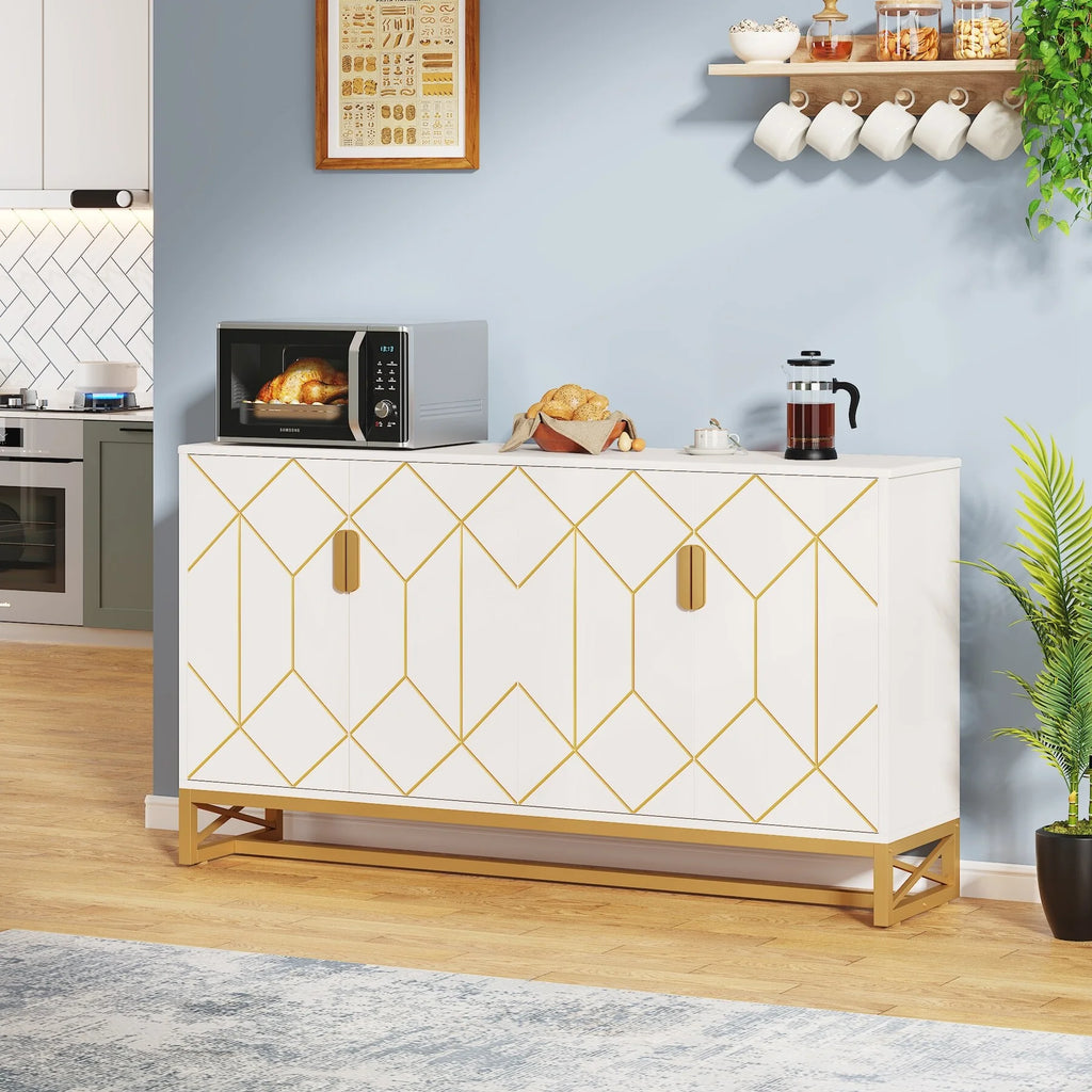 White Gold Buffet Cabinet with Storage T6268