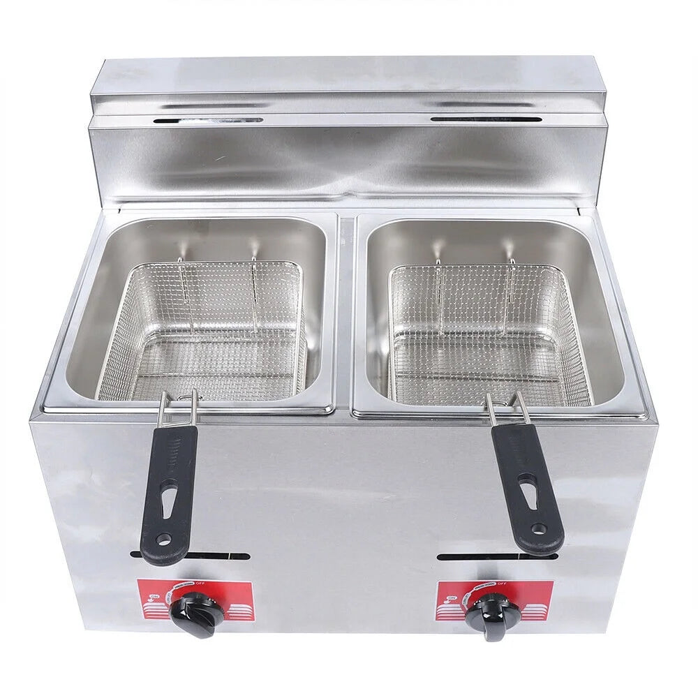 12L Stainless Steel Commercial Gas Fryer with 2 Baskets C7534