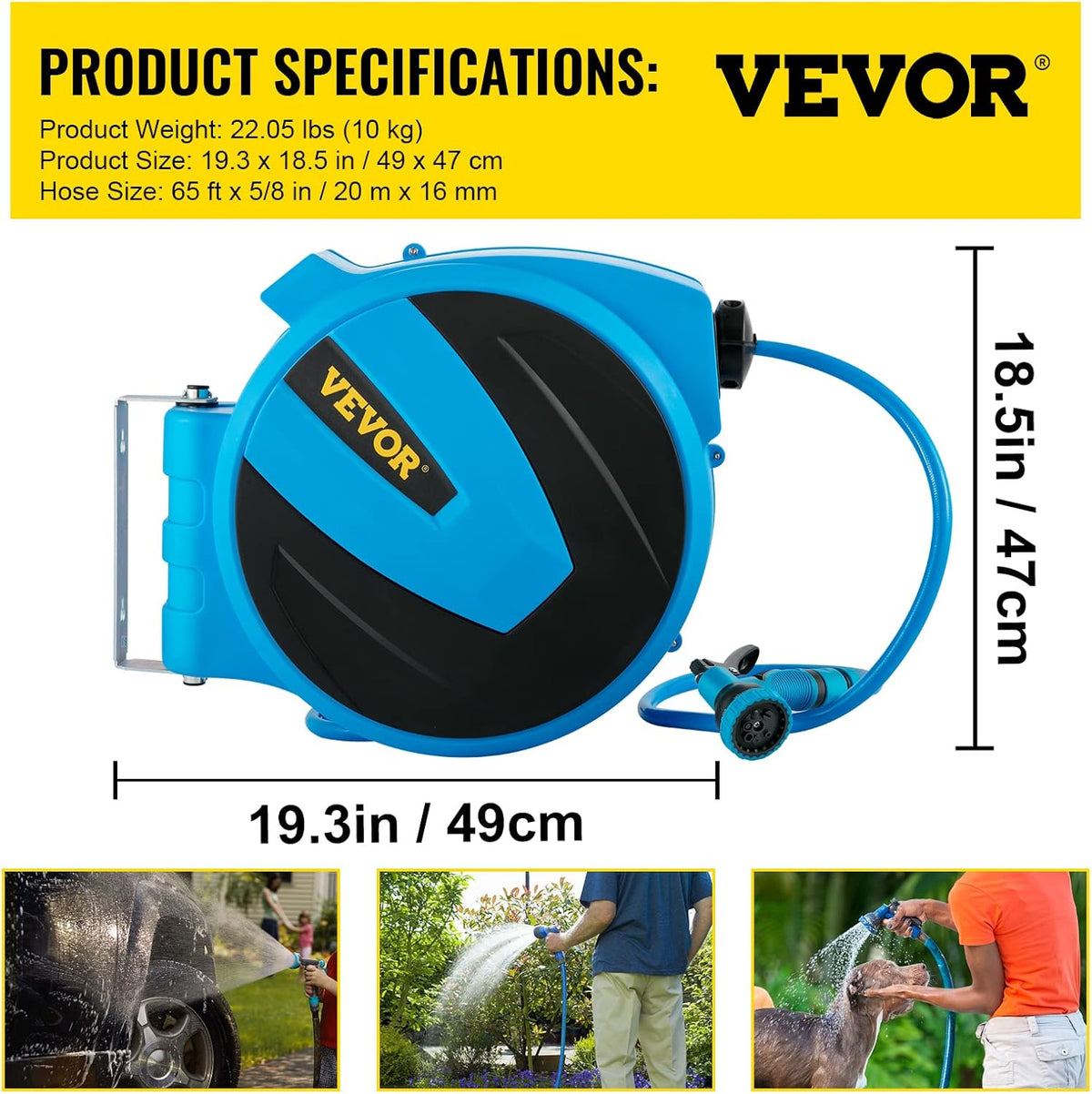 Retractable Wall Mounted Garden Hose Reel, 5/8 inch x 65 ft, Blue, Pack of 2 J2816