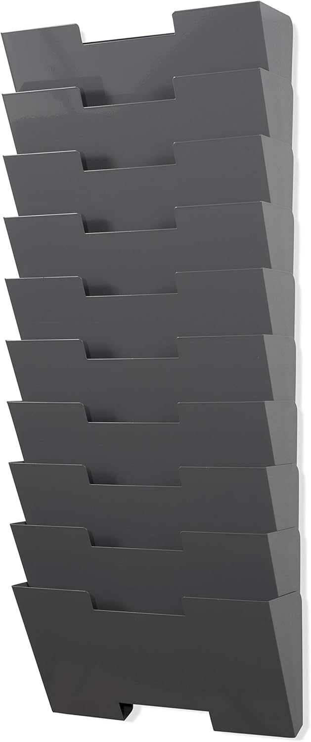 Gray Wall Mount Steel Vertical File Organizer 10 Sectional Pack of 2 O1213