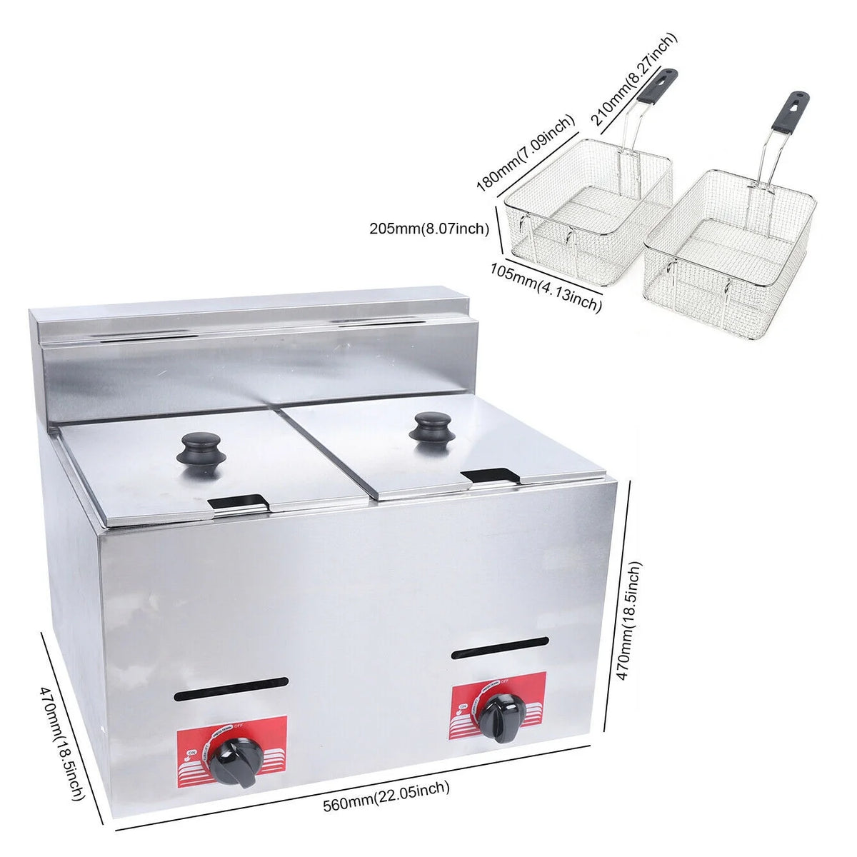 12L Stainless Steel Commercial Gas Fryer with 2 Baskets C7534