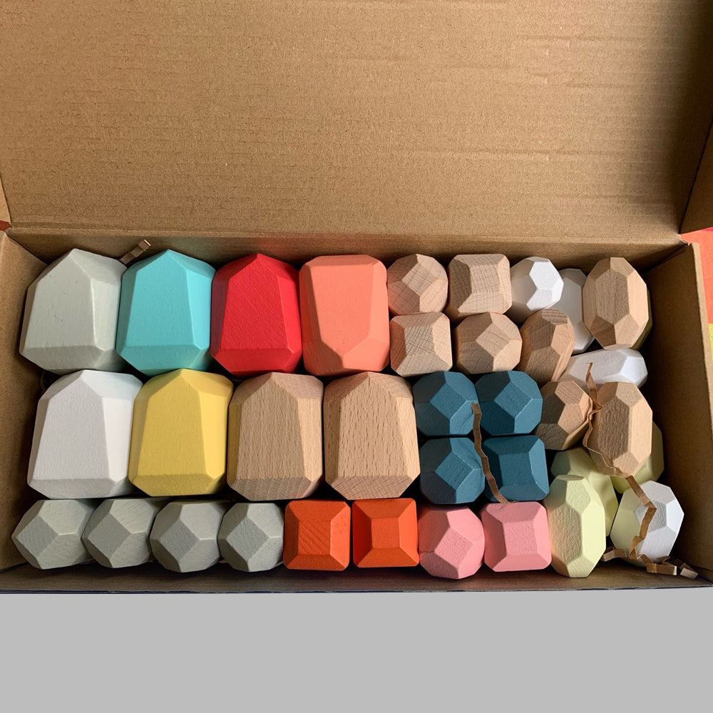 36pcs Wooden Colorful Stone Toy Stacking Building Educational Toy for Toddler F343