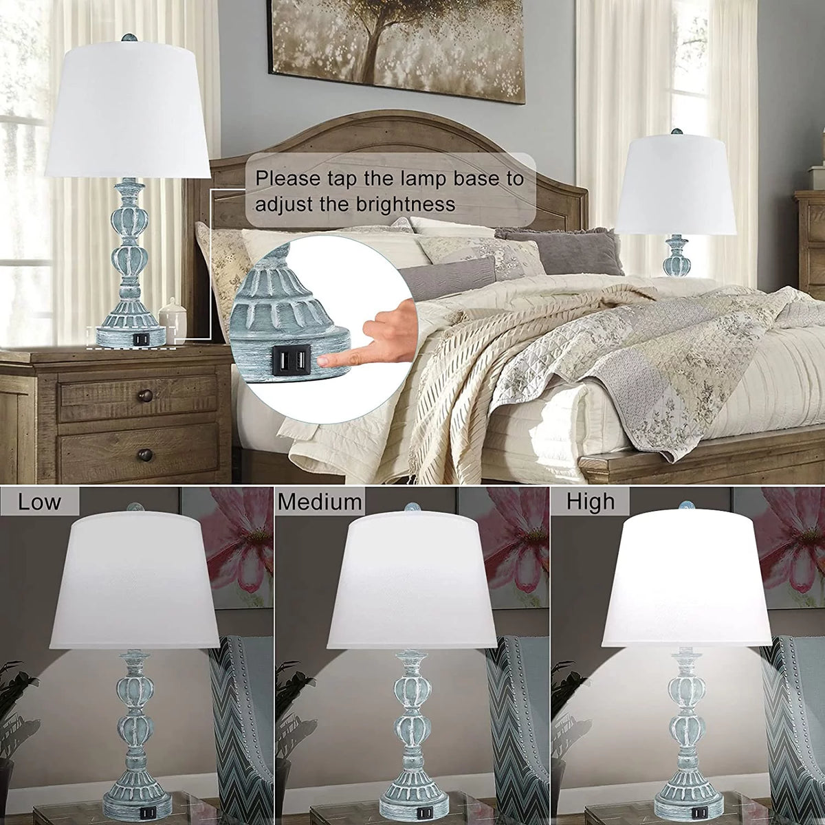 Touch Control Table Lamp Set of 2, 3-Way Dimmable Blue N602