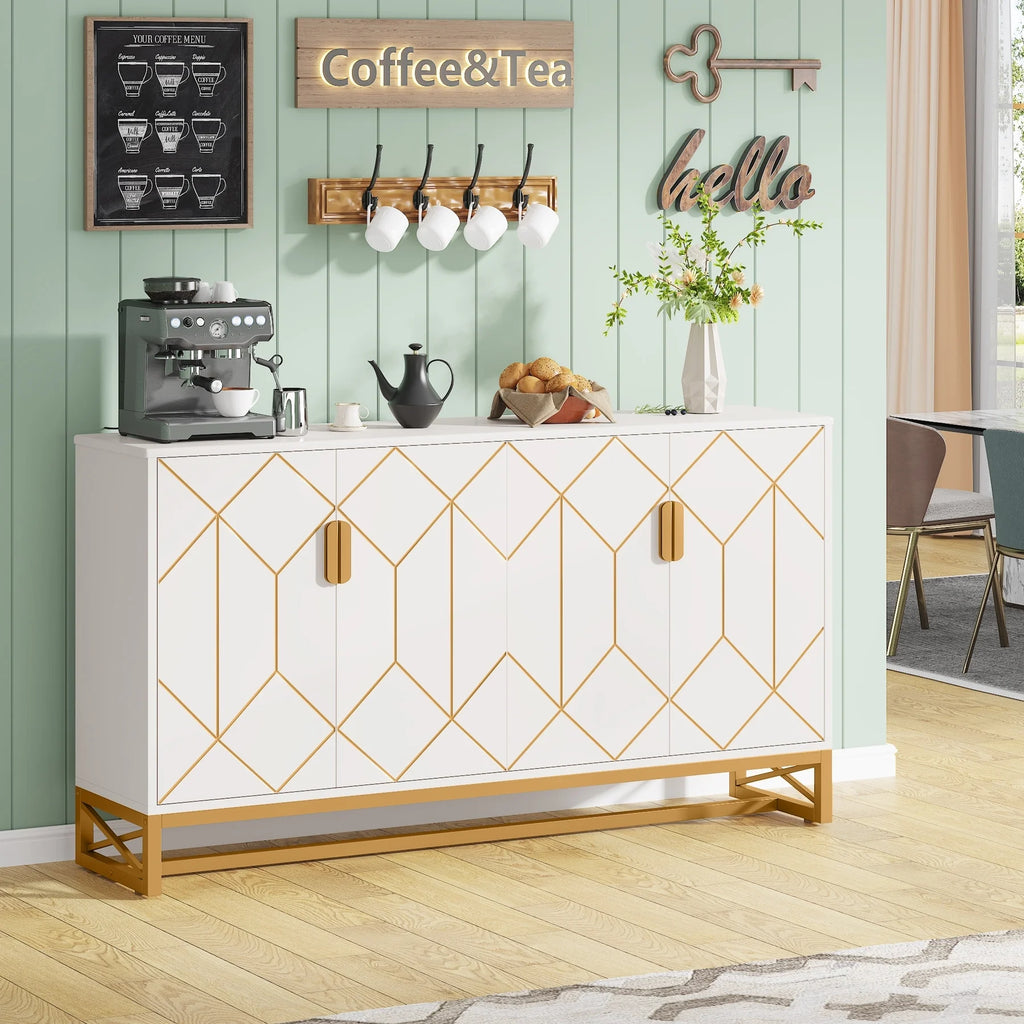 White Gold Buffet Cabinet with Storage T6268