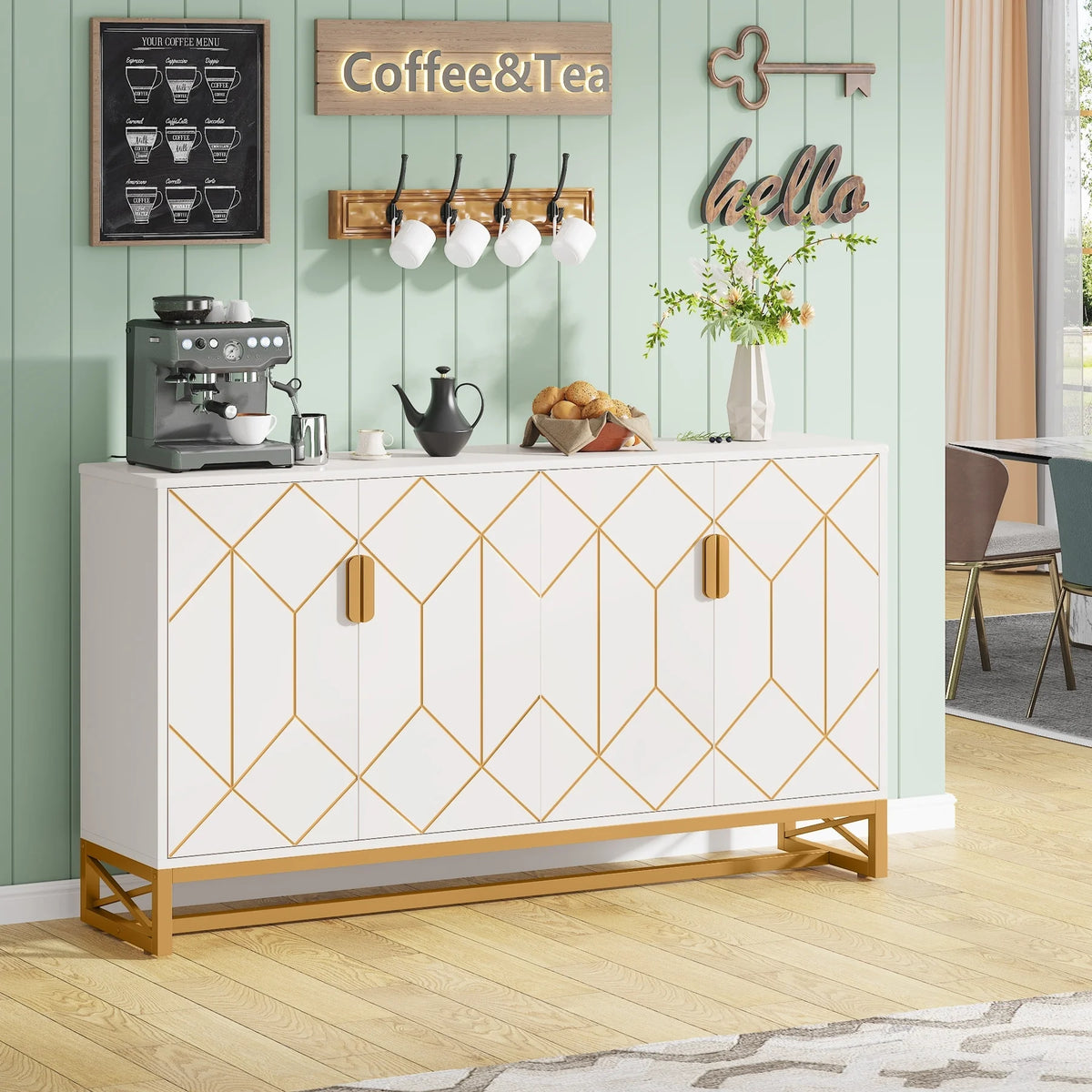 White Gold Buffet Cabinet with Storage T6268