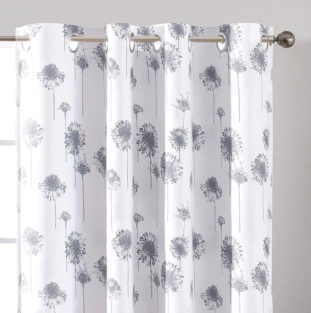 Floral Lined Thermal Insulated Window Curtain 52"x84" Gray M5126
