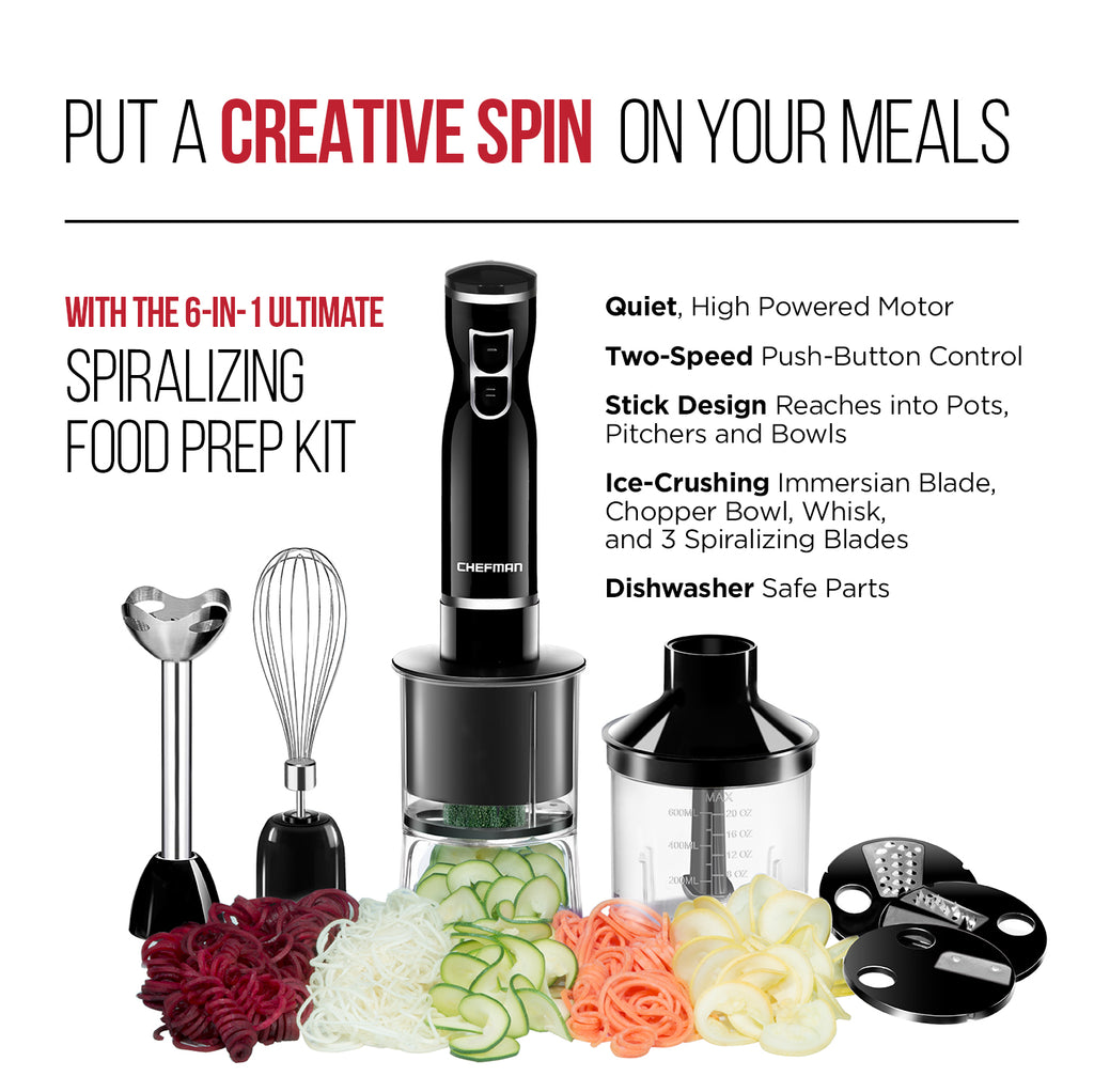 6-in-1 Electric Spiralizer & Immersion Blender, Black E387420