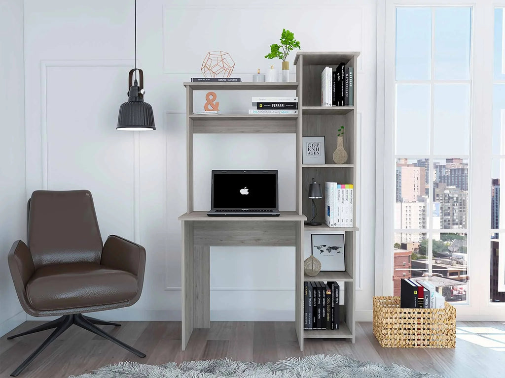 Light Grey Writing Desk with Bookcase L6223