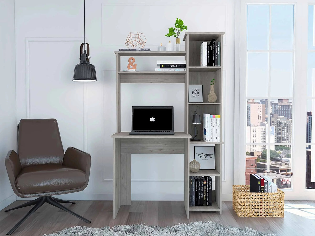 Light Grey Writing Desk with Bookcase L6223