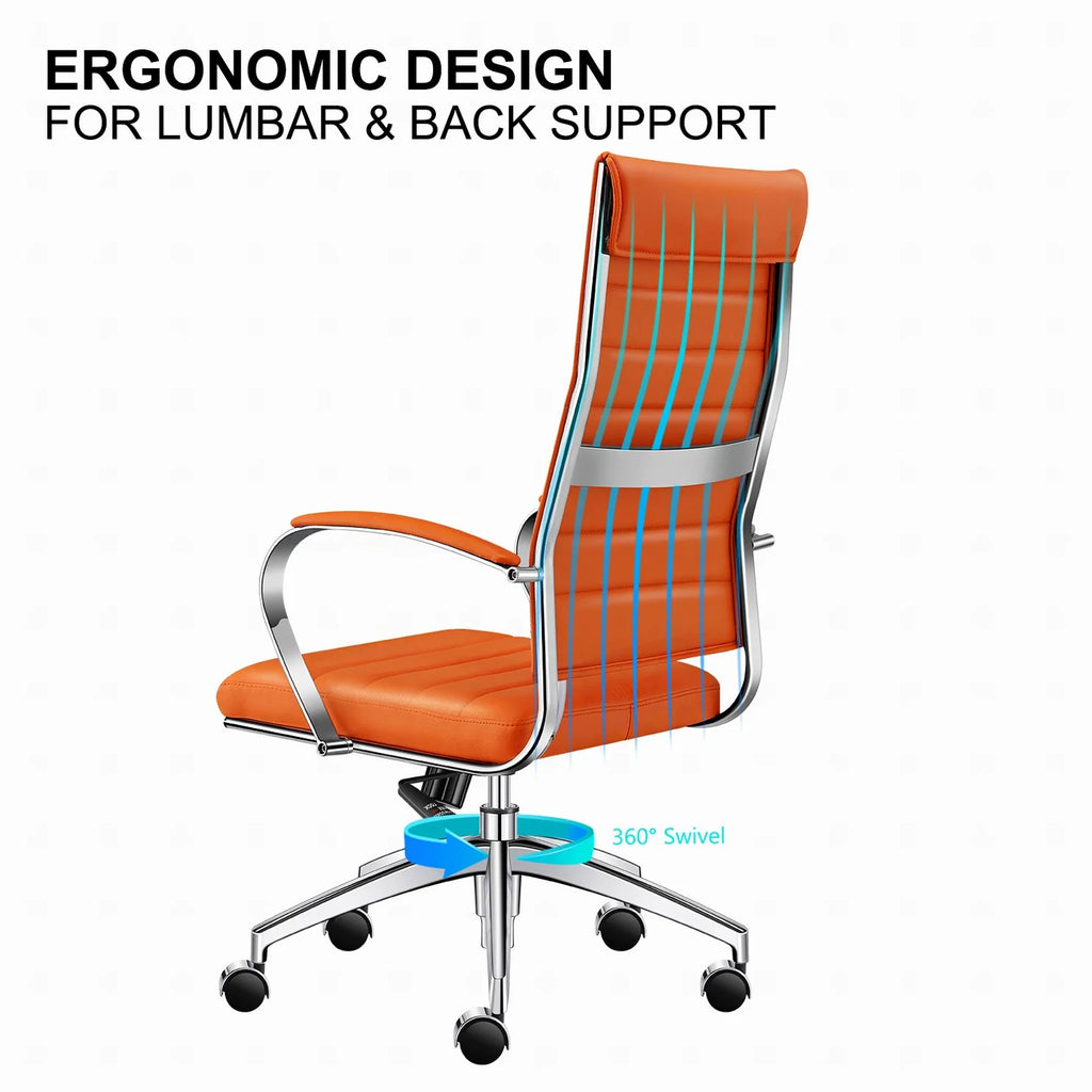 Orange High Back Vegan Leather Swivel Office Chair with Armrest U6035
