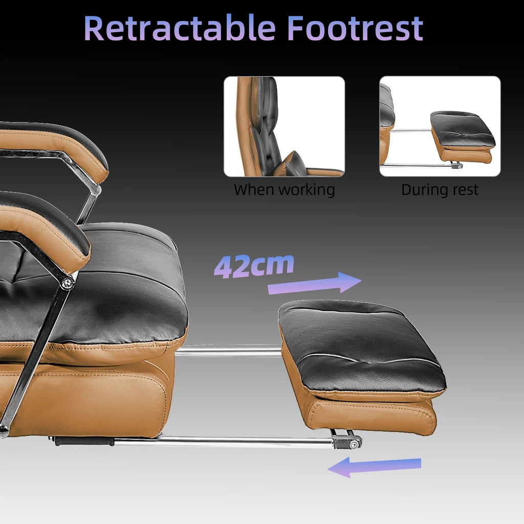 Big and Tall Black PU Leather Ergonomic Reclining Office Chair with Footrest F17416