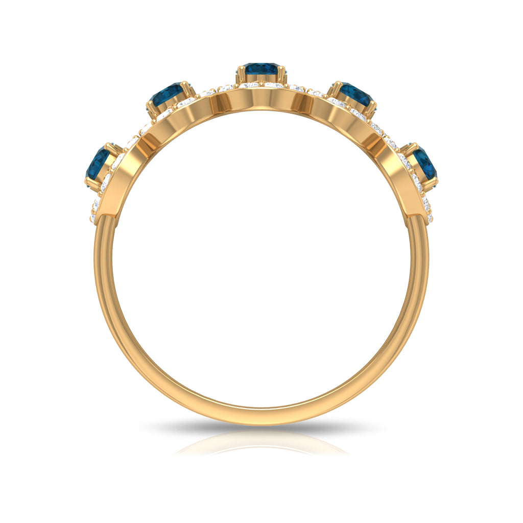 14K Yellow Gold Half Eternity Ring with London Blue Topaz and Diamond E80178
