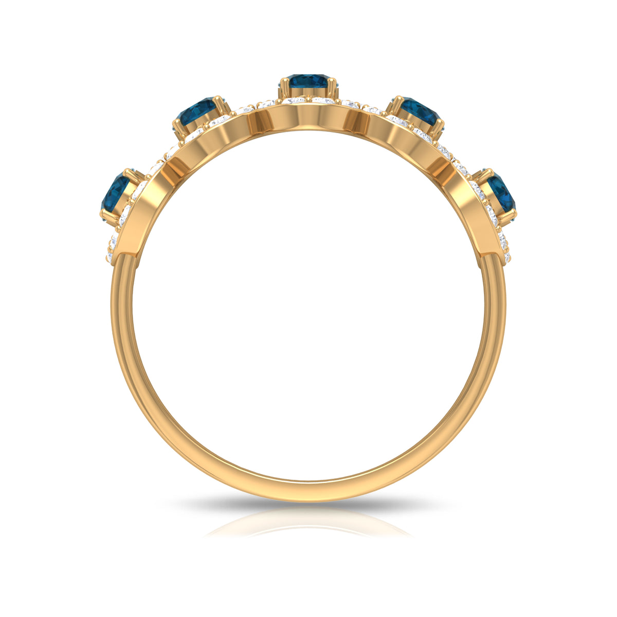 14K Yellow Gold Half Eternity Ring with London Blue Topaz and Diamond E80178