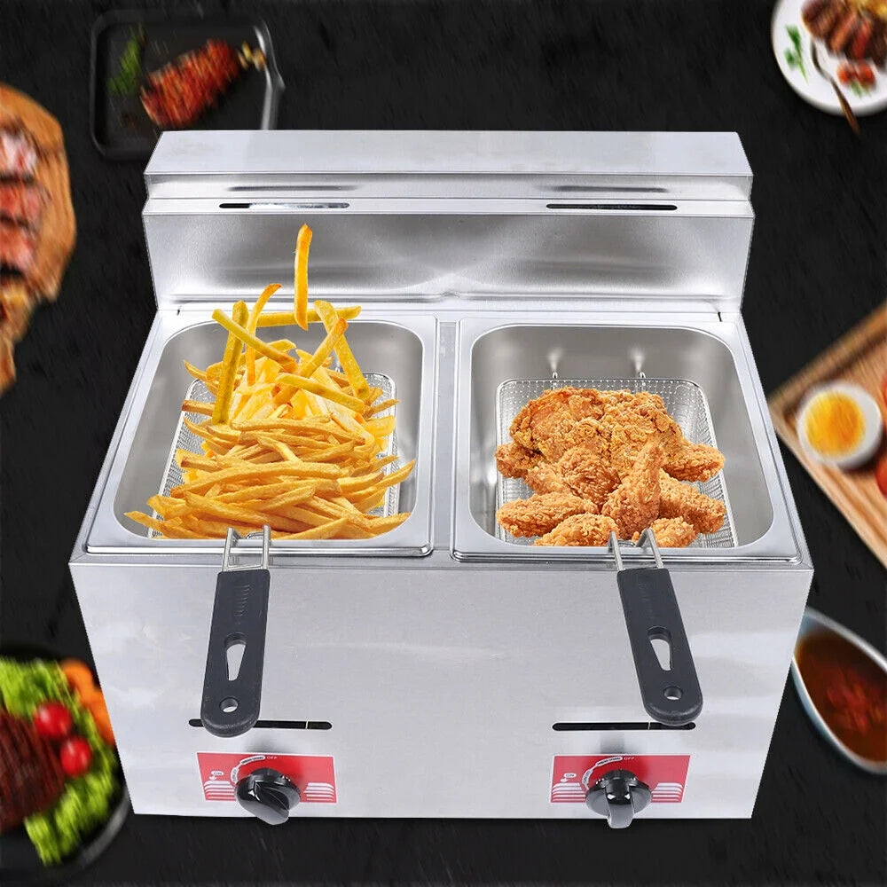 12L Stainless Steel Commercial Gas Fryer with 2 Baskets C7534