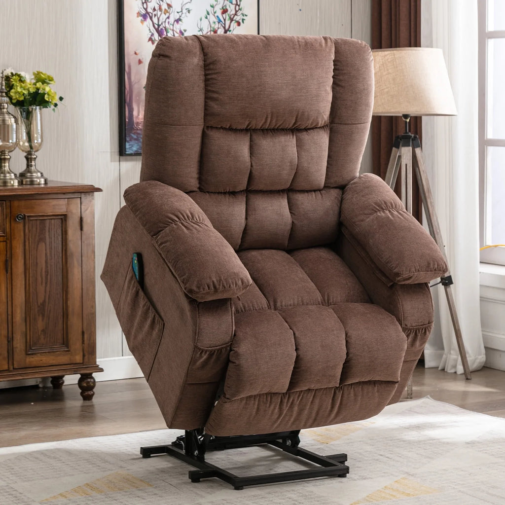 Brown Power Lift Recliner Chair with Heat and Massage U7406