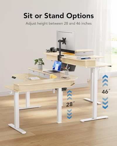 65″ L-Shaped Electric Height Adjustable Standing Desk with 3 Drawers P77542