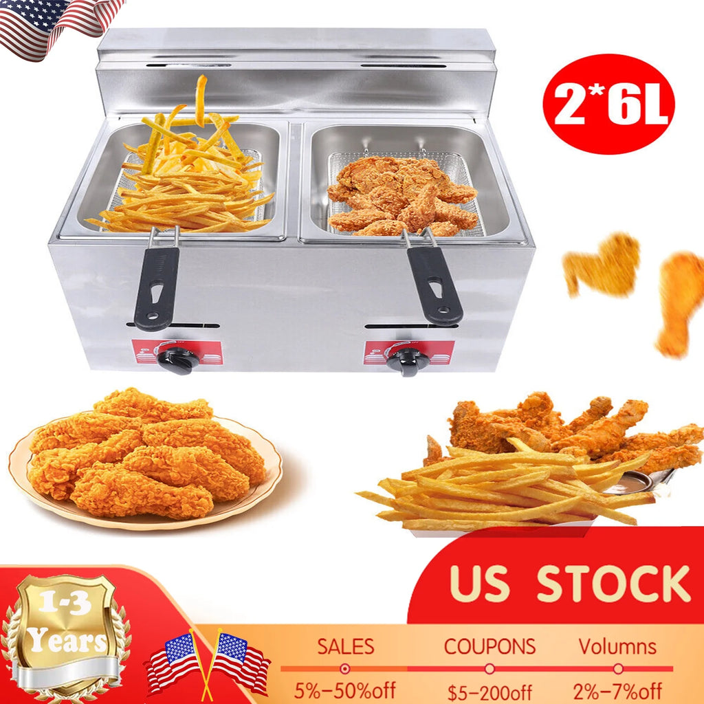 12L Stainless Steel Commercial Gas Fryer with 2 Baskets C7534