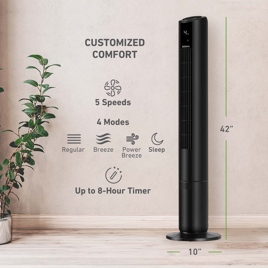 42 Oscillating Digital Tower Fan with Remote Control, Black C882