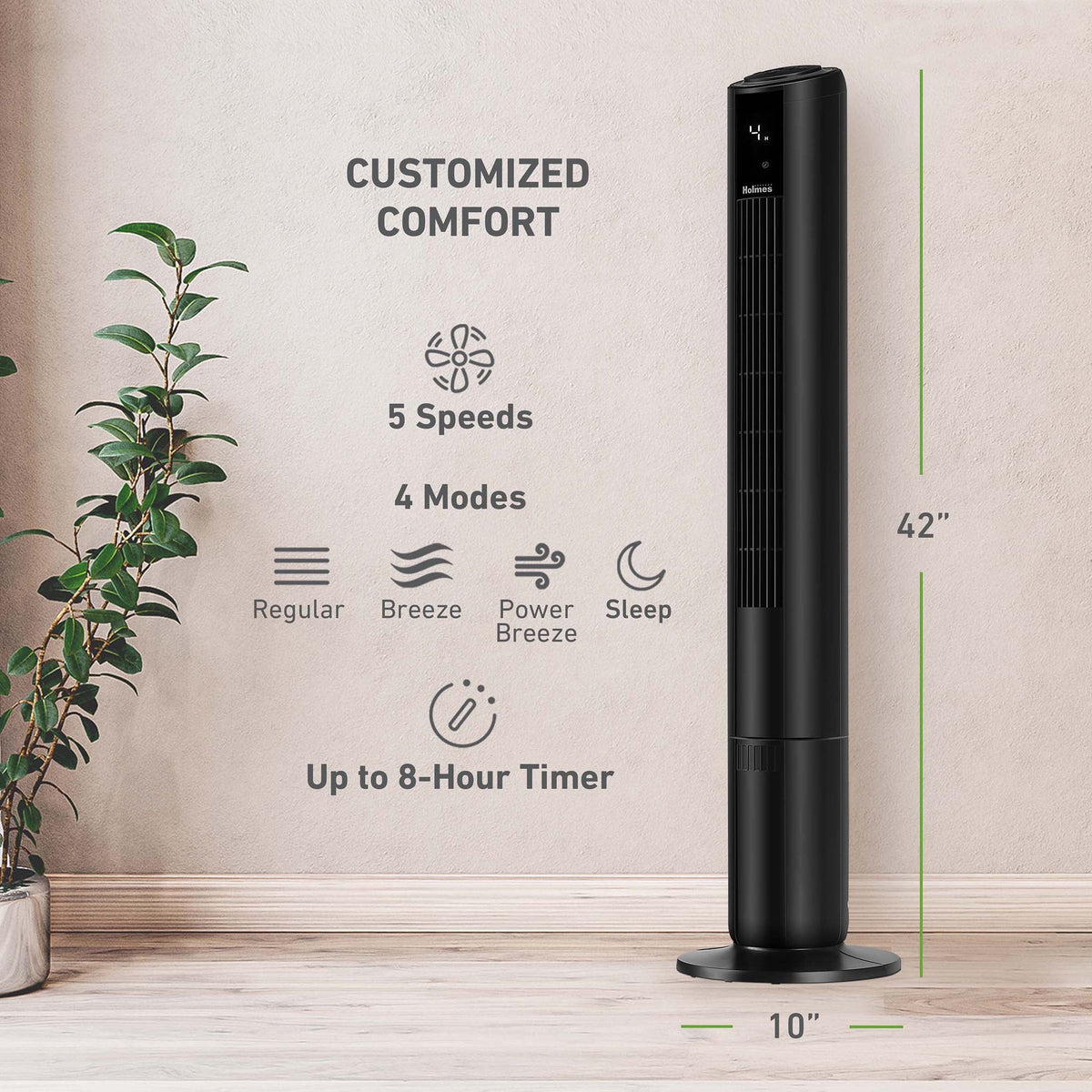 42 Oscillating Digital Tower Fan with Remote Control, Black C882