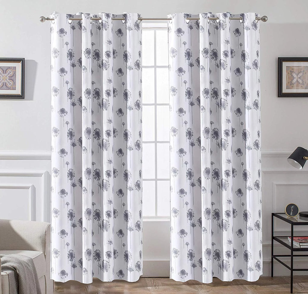 Floral Lined Thermal Insulated Window Curtain 52"x84" Gray M5126