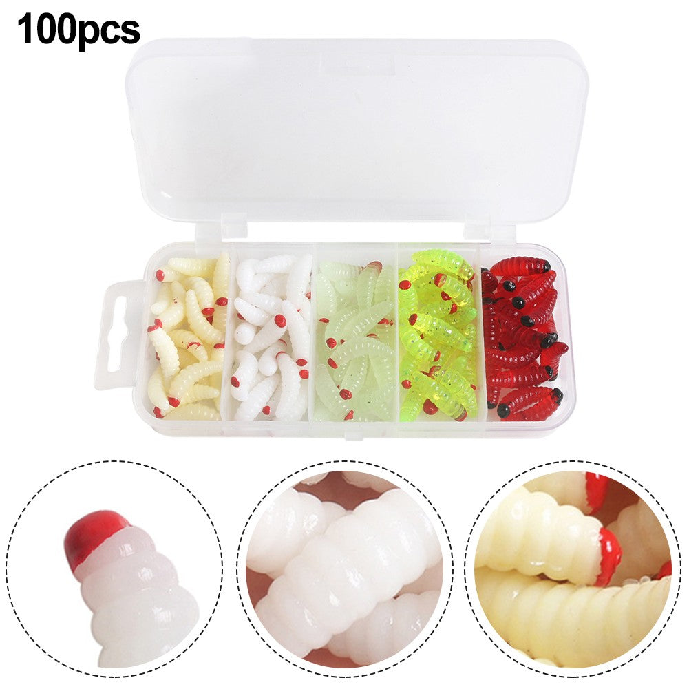 100pcs Boxed Fishing Soft Bait Artificial Maggots D773777