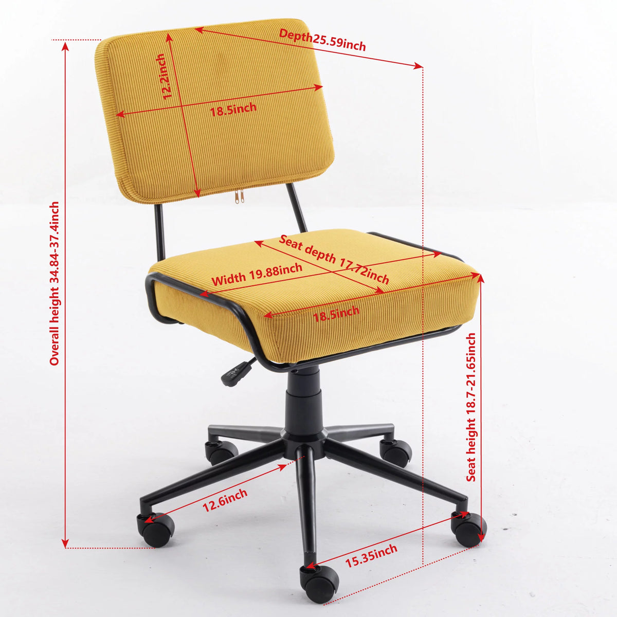 Yellow Corduroy Adjustable Swivel Desk Chair A95746