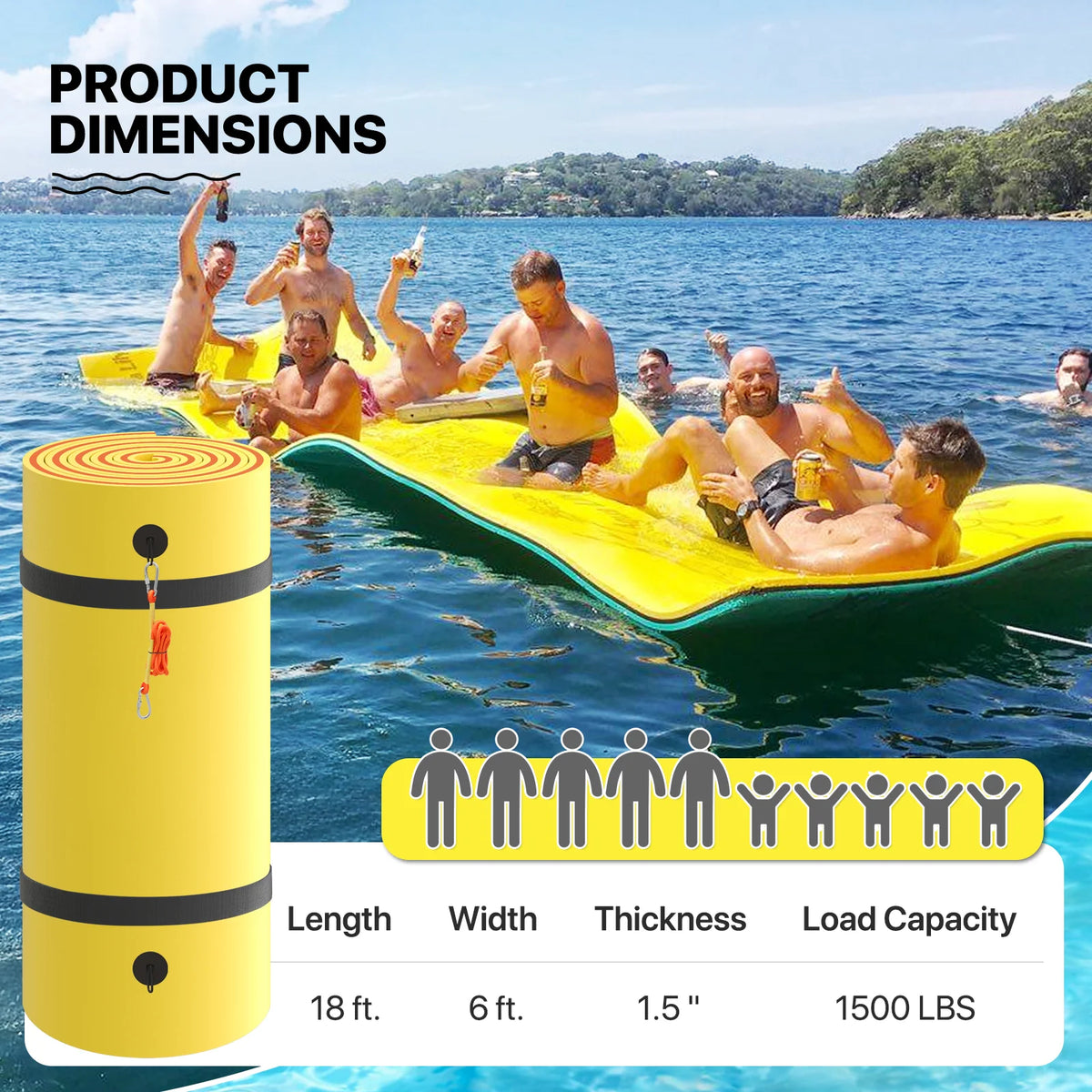 18x6FT 3-Layer Tear-Resistant XPE Foam Water Floating Pad, Yellow W86033
