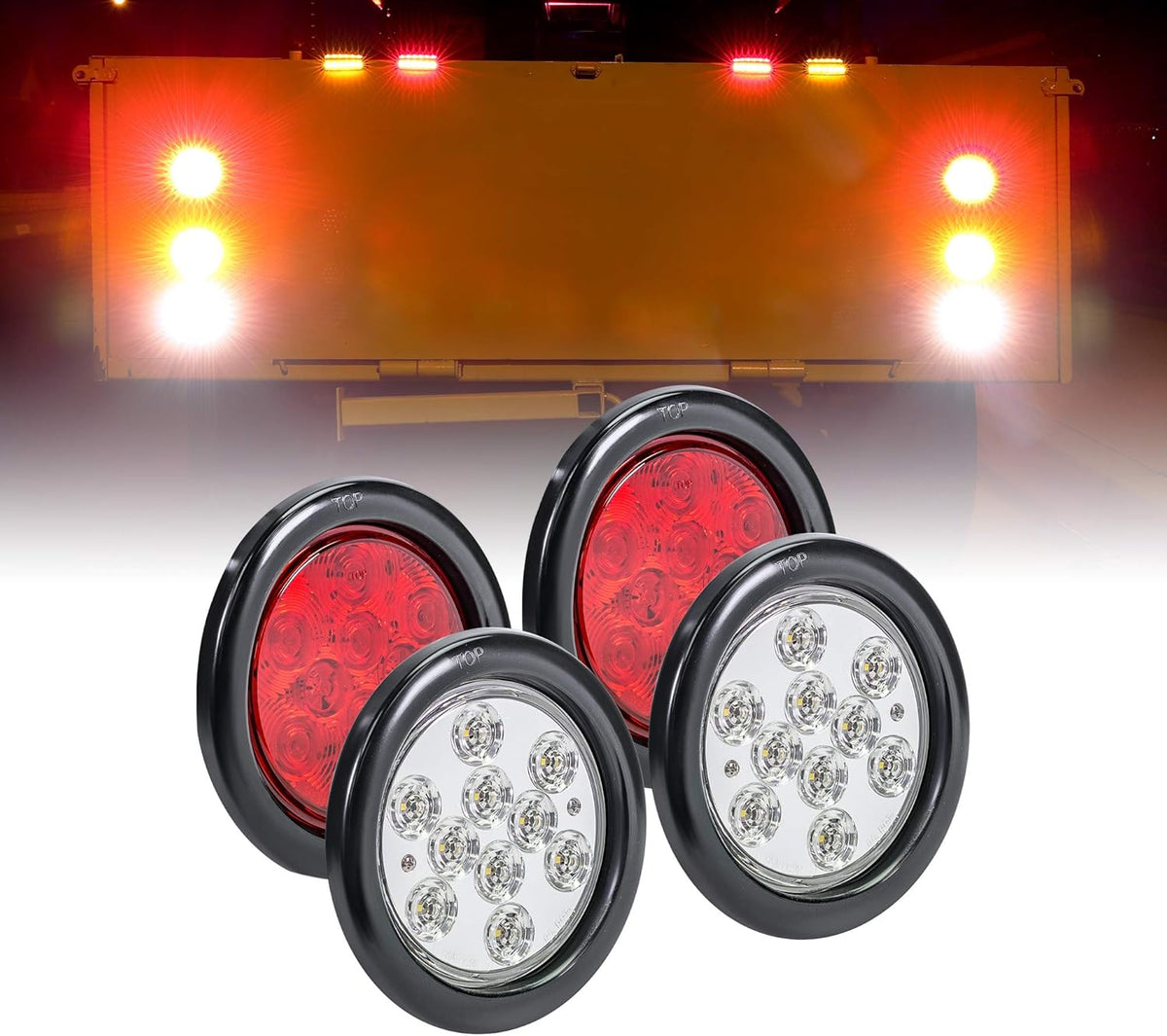 2 Red 2 Amber 2 White 4" Round LED Trailer Tail Light Kit O746277