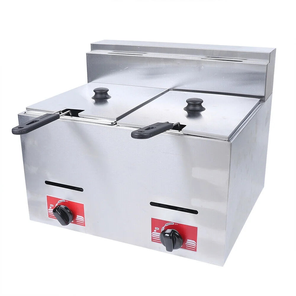 12L Stainless Steel Commercial Gas Fryer with 2 Baskets C7534