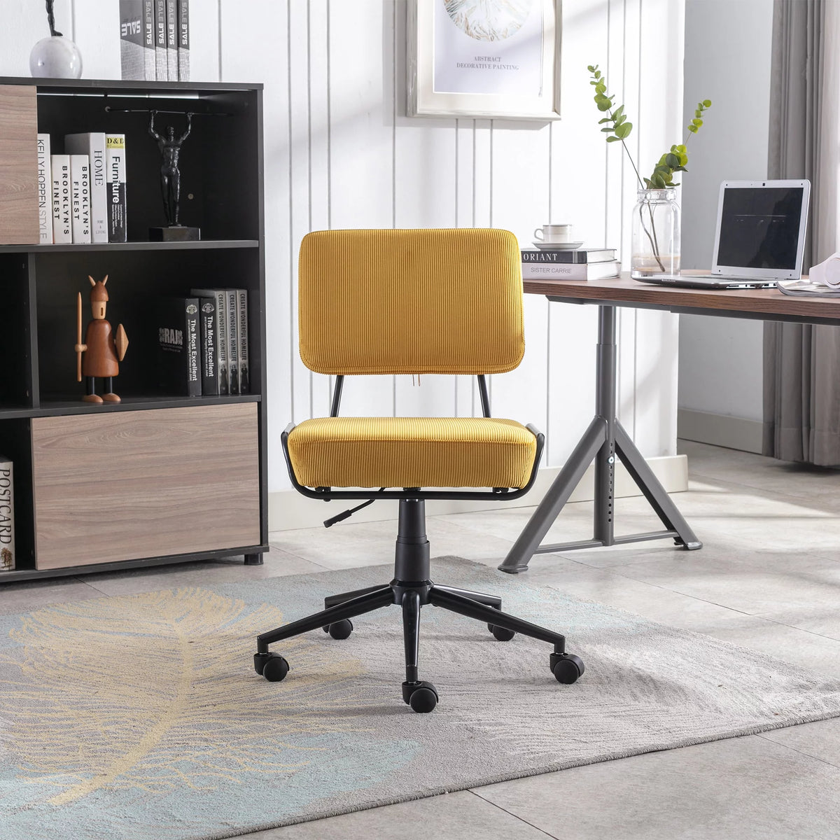 Yellow Corduroy Adjustable Swivel Desk Chair A95746