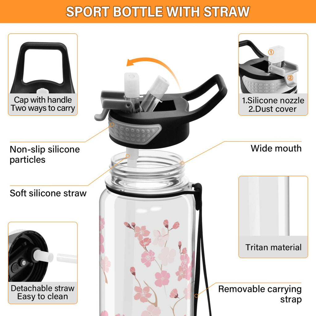 Pink Flowers Cherry Floral Branch 32oz Tritan Leakproof Sports Bottle F246