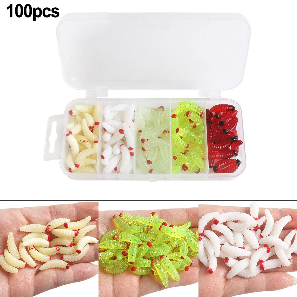 100pcs Boxed Fishing Soft Bait Artificial Maggots D773777