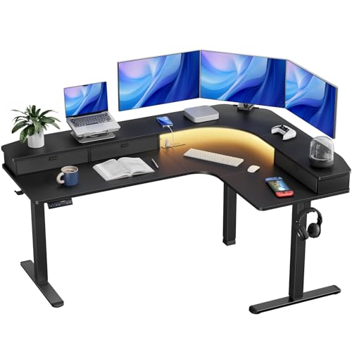 65″ L-Shaped Electric Height Adjustable Standing Desk with 3 Drawers P77542