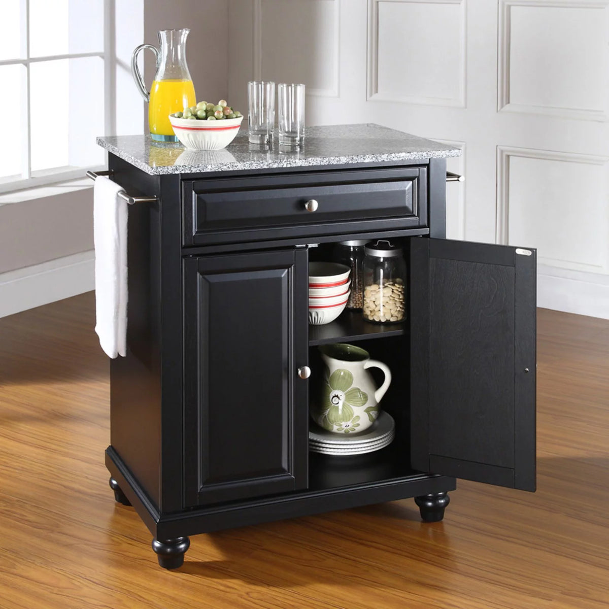 White Wood Portable Kitchen Island T98301