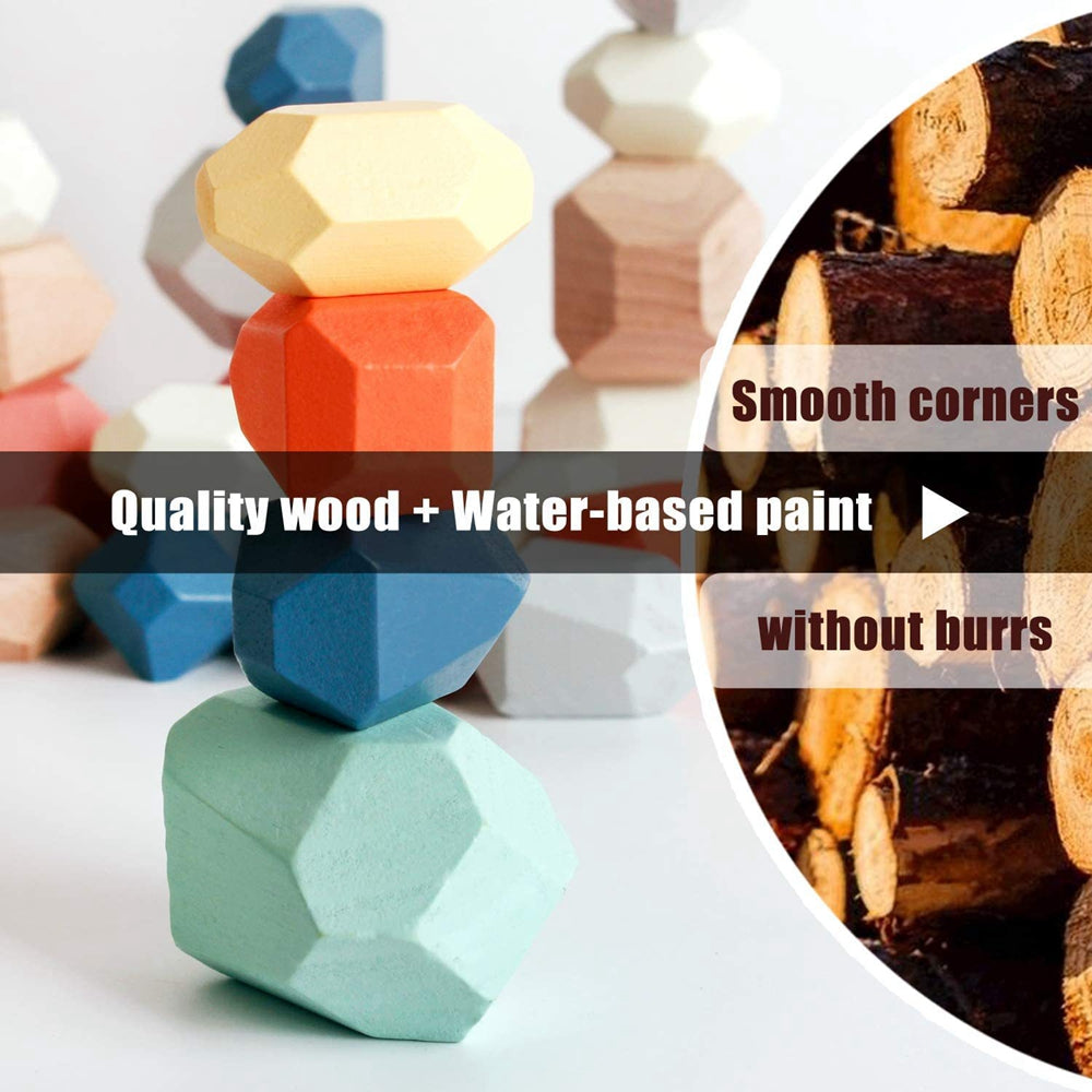 36pcs Wooden Colorful Stone Toy Stacking Building Educational Toy for Toddler F343